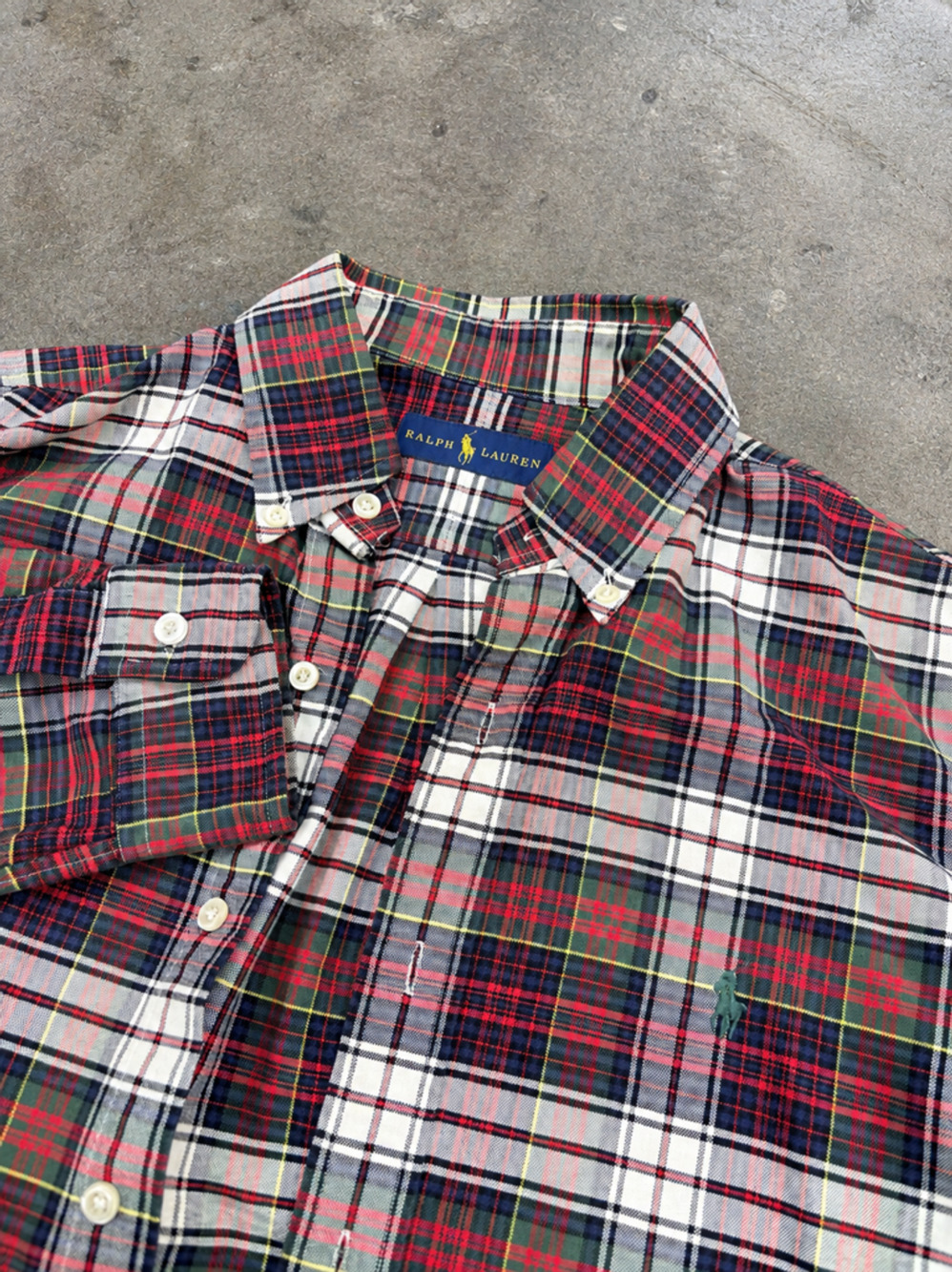 Ralph Lauren Plaid Button Down Shirt Red Green Tartan